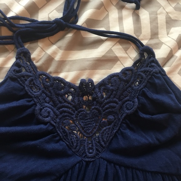 ⭐️SALE Navy Blue Halter Sun Dress Detail Tie Top - Picture 5 of 8